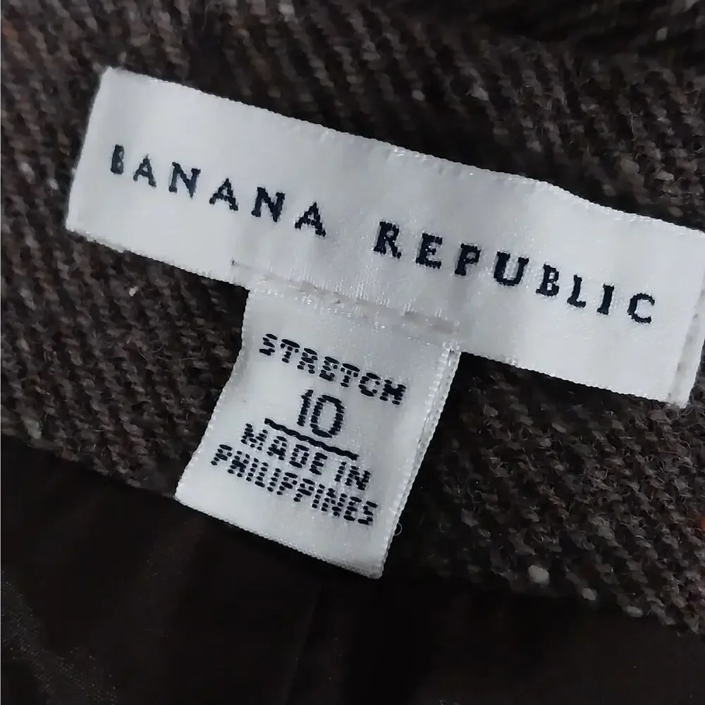 BANANA REPUBLIC! BROWN/CREAM MIXED WOOL+ DIAGONAL WEAVE PENCIL SKIRT! SZ 10